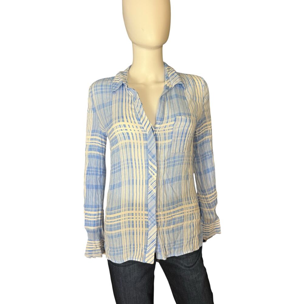 DVF Diane Von Furstenberg Carter Blue White Plaid Button-Down Shirt US 2